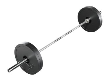 Demir Siyah Olimpik Halter, halter spor aletleri, yan görüş, beyaz arka planda izole edilmiş. 3B illüstrasyon