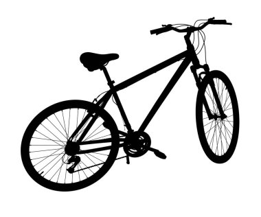 Kickstand 'a yaslanırken ayakta duran siyah bisiklet silueti, üst manzara. Tekme üzerinde dinlenen bisiklet standı beyaz arka planda izole edilmiş, 3 boyutlu illüstrasyon