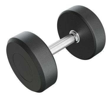 Boş Round Rubber Dumbbell, halter spor aletleri yan görünümü, beyaz arka planda izole edilmiş. 3B illüstrasyon