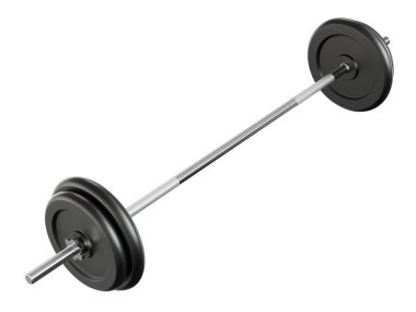 Demir Siyah Halter, halter spor aletleri, yan görüş, beyaz arka planda izole edilmiş. 3B illüstrasyon