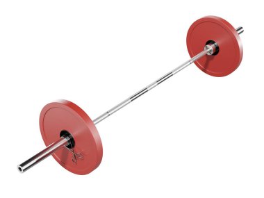 Demir Olimpik Halter, halter spor aletleri, yan görüş, beyaz arka planda izole edilmiş. 3B illüstrasyon