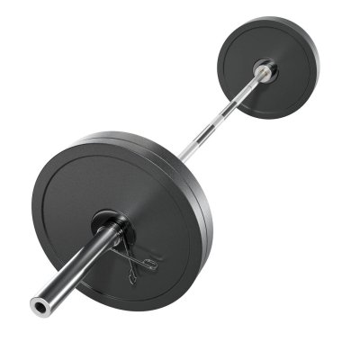 Demir Siyah Olimpik Halter, halter spor aletleri, yan görüş, beyaz arka planda izole edilmiş. 3B illüstrasyon