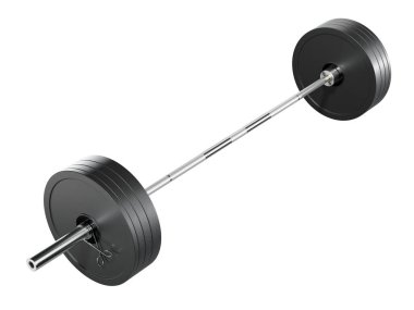 Demir Siyah Olimpik Halter, halter spor aletleri, yan görüş, beyaz arka planda izole edilmiş. 3B illüstrasyon