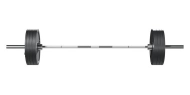 Demir Siyah Olimpik Halter, halter spor aletleri, ön görüş, beyaz arka planda izole edilmiş. 3B illüstrasyon