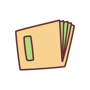 Çizim kitabı ya da defter simgesi. Minimalist tarzda ve renkli ince çizgiler çizilmiş. Vektör illüstrasyonu beyaz arkaplanda izole edildi