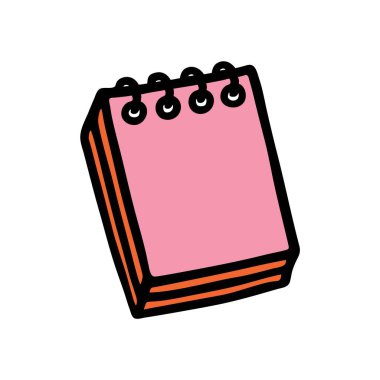 Karalama kitabı ya da defter simgesi, el yazısı ve renkli siyah çizgilerle çizilmiş. Vektör illüstrasyonu beyaz arkaplanda izole edildi