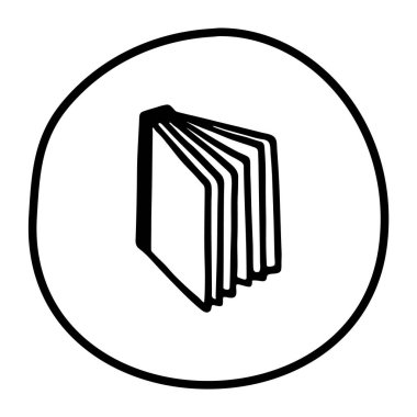 El yazısıyla siyah çizgi çizilmiş karalama kitabı simgesi. Vektör illüstrasyonu beyaz arkaplanda izole edildi