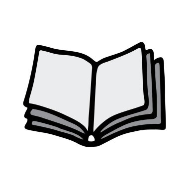 El yazısı ve renkli tek renkli gri renkte siyah çizgili karalama kitabı simgesi. Vektör illüstrasyonu beyaz arkaplanda izole edildi