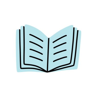 Beyaz arkaplanda izole edilmiş modern minimalist bir şekilde çizilmiş karalama kitabı simgesi. Vektör illüstrasyonu