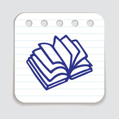 El yazısı şeklinde bir not kağıdına mavi kalemle çizilmiş karalama kitabı simgesi. Vektör illüstrasyonu