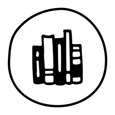 El yazısı şeklinde siyah çizgili karalama kitapları raf simgesi. Vektör illüstrasyonu beyaz arkaplanda izole edildi