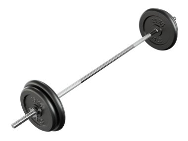 Demir Halter, 20 kg ve 15 kg plakalı, yan görüşlü, beyaz arka planda izole edilmiş. 3B illüstrasyon