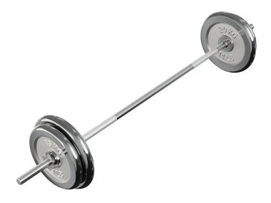 Demir Halter, 20 kg ve 15 kg plakalı, yan görüşlü, beyaz arka planda izole edilmiş. 3B illüstrasyon