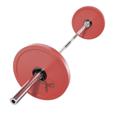 Demir Olimpik Halter, halter spor aletleri, yan görüş, beyaz arka planda izole edilmiş. 3B illüstrasyon