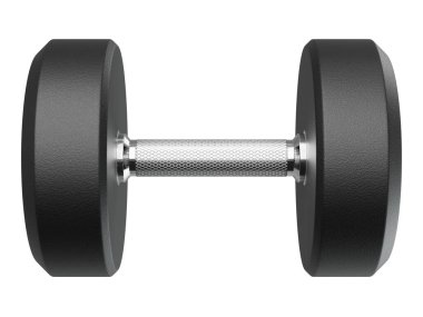 Boş Round Rubber Dumbbell, halter spor aletleri yan görünümü, beyaz arka planda izole edilmiş. 3B illüstrasyon