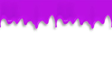 Mor boya akıyor ve damlıyor. Beyaz arkaplanda izole edilmiş, gölgeli soyut pankart