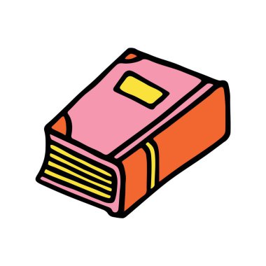 El yazısı ve renkli siyah çizgili karalama kitabı simgesi. Vektör illüstrasyonu beyaz arkaplanda izole edildi