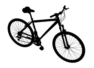 Siyah siluet bisiklet. Beyaz arkaplanda izole edilmiş, 3 boyutlu illüstrasyon