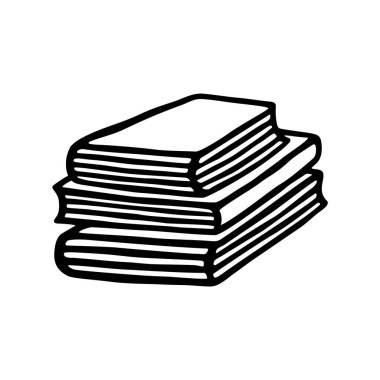 El yazısı ile siyah çizgi çizilmiş karalama kitap yığını simgesi. Vektör illüstrasyonu beyaz arkaplanda izole edildi