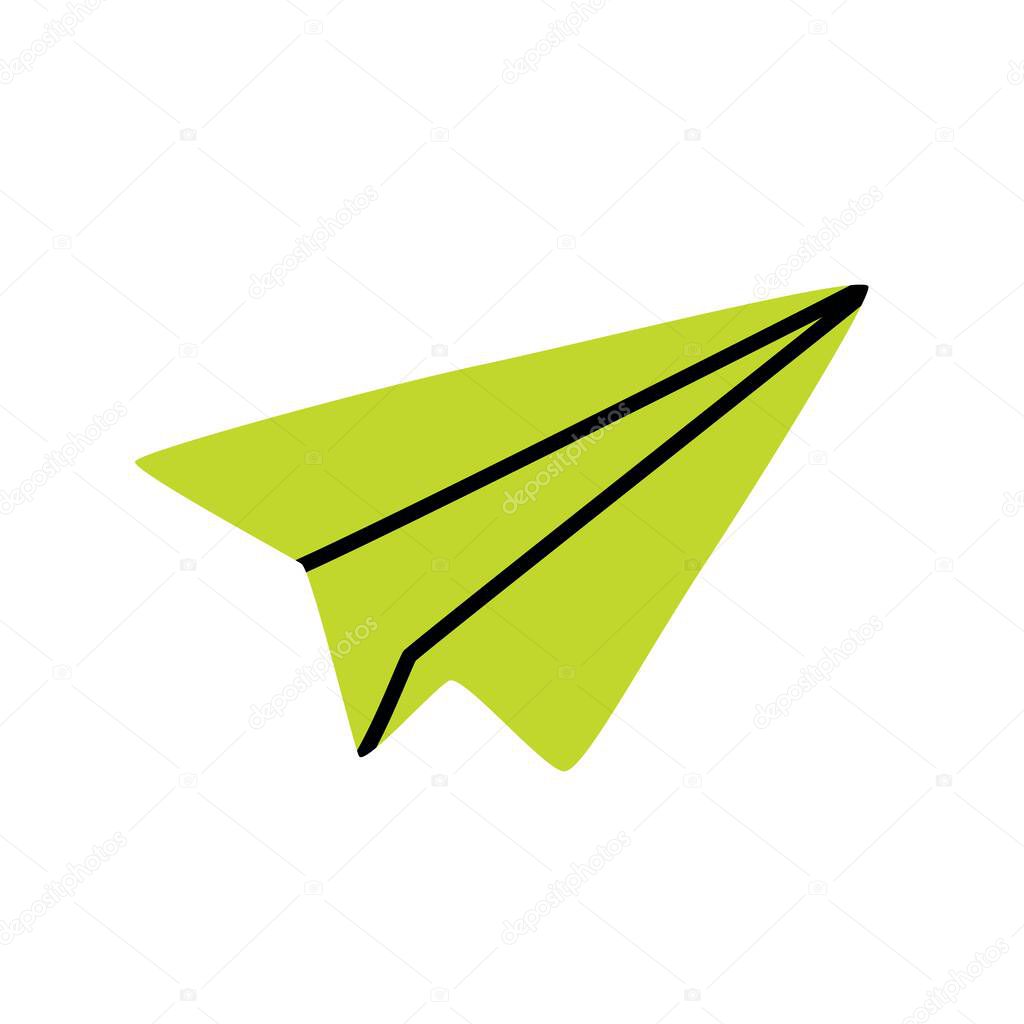 Doodle Paper Airplane icon hand drawn in a modern minimalistic style isolated on white background. Vector illustration