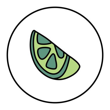 Citrus portakalı ya da limon karalama ikonu. El yazısı ve renkli siyah çizgiler çizilmiş. Vektör illüstrasyonu beyaz arkaplanda izole edildi