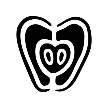 Elmanın yarısı düz çizilmiş bir elle çizilmiş. Vektör illüstrasyonu beyaz arkaplanda izole edildi