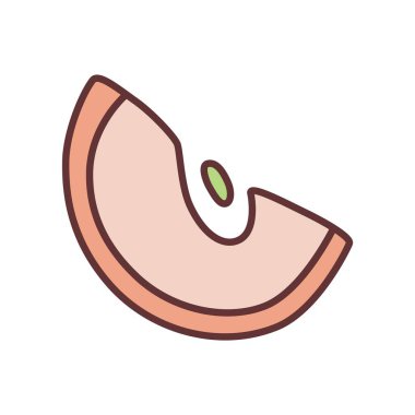 Minimalist tarzda ve renkli ince çizgili elma dilimi karalama ikonu. Vektör illüstrasyonu beyaz arkaplanda izole edildi