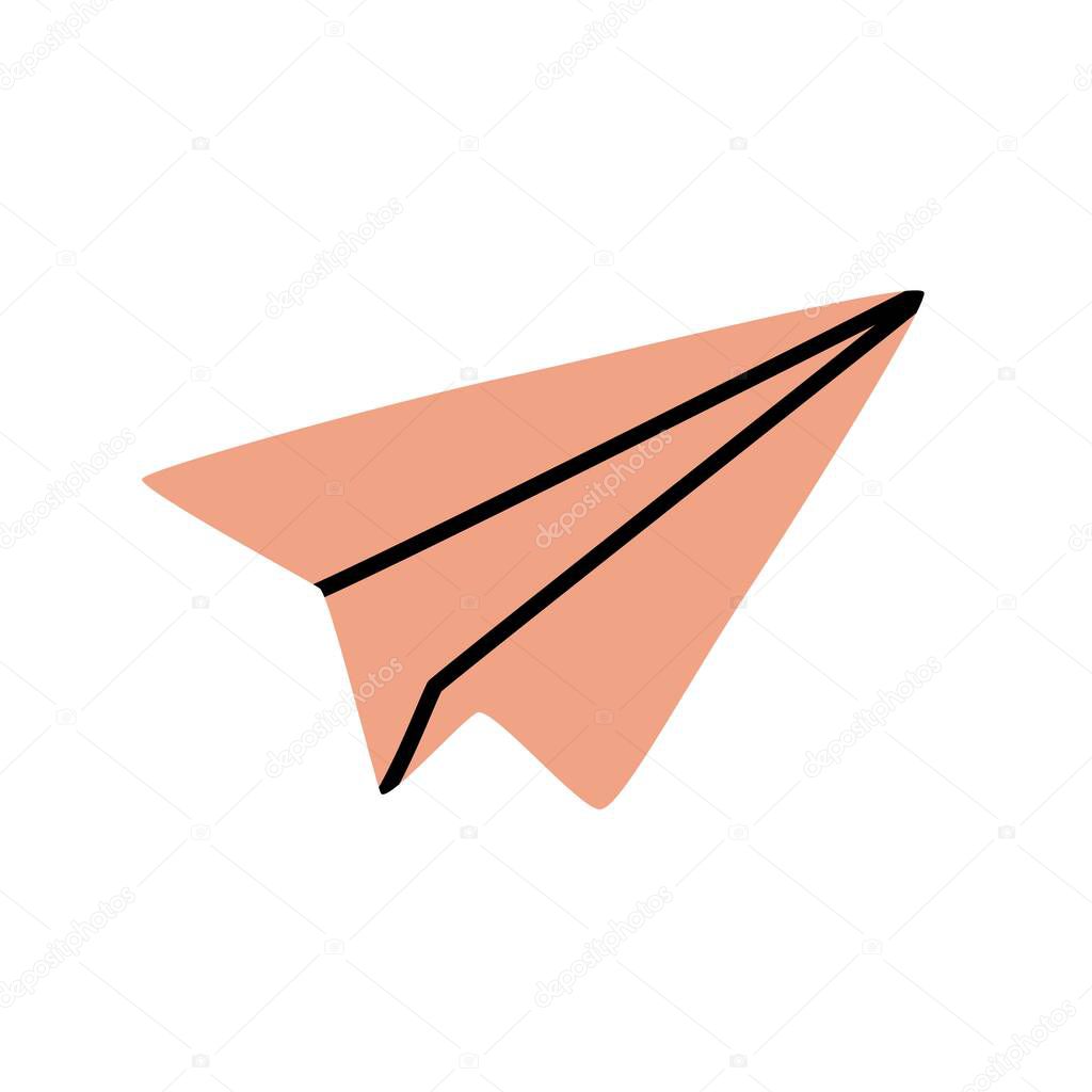 Doodle Paper Airplane icon hand drawn in a modern minimalistic style isolated on white background. Vector illustration