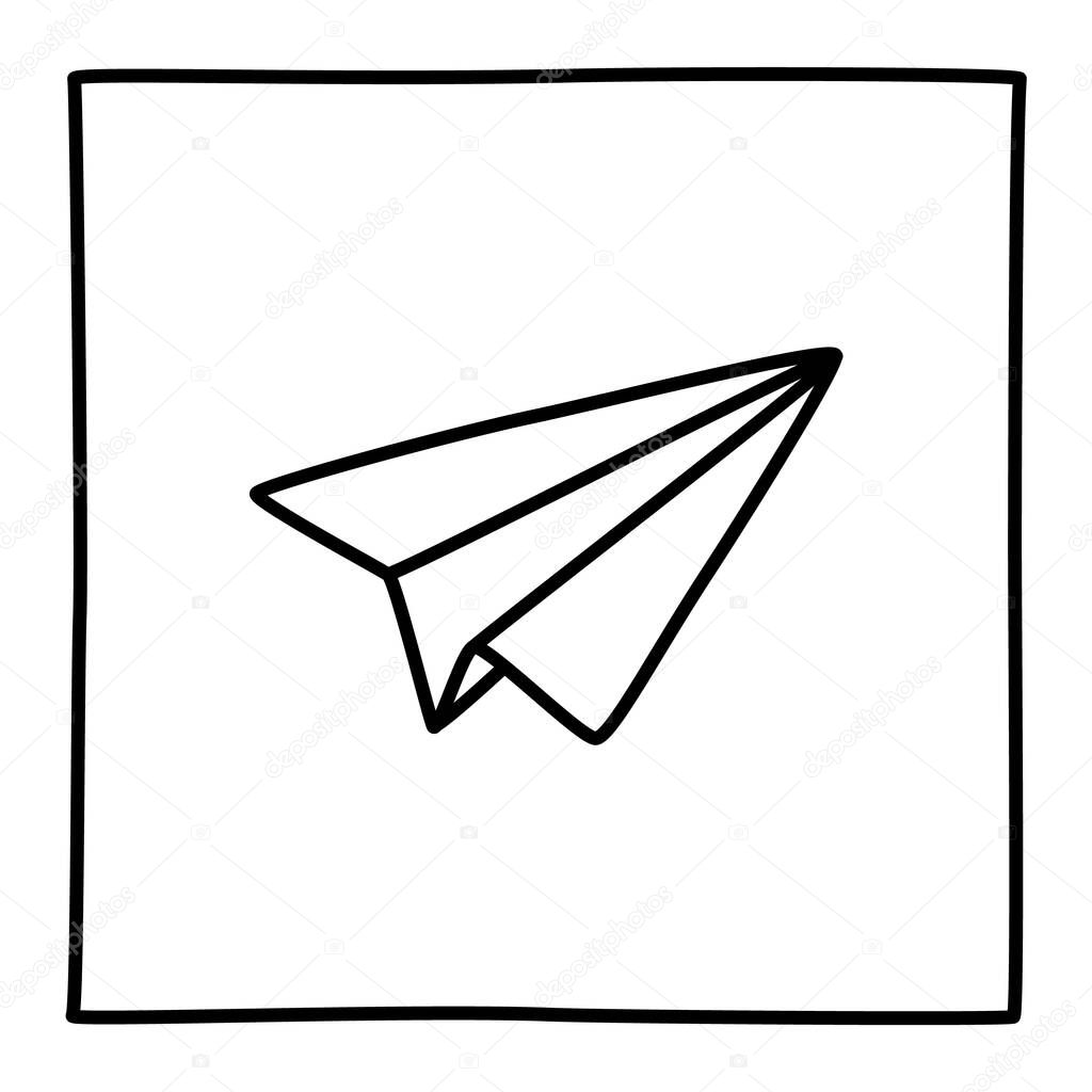 Doodle Paper Airplane icon hand drawn with thin line in minimalistic style. Vector illustration isolated on white background