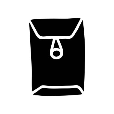 Doodle harfi, ucu düğmeli zarf simgesi veya logosu, düz çizilmiş el. Beyaz arka planda izole edilmiş. Vektör illüstrasyonu