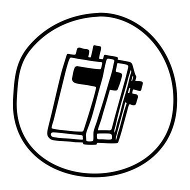 Karalama kitabı ya da defter simgesi, el yazısıyla siyah çizgi çizilmiş. Vektör illüstrasyonu beyaz arkaplanda izole edildi