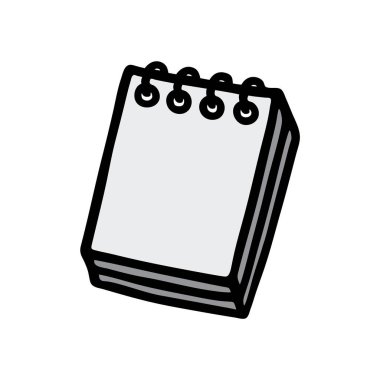 Doodle Notepad el yazısı, el yazısıyla siyah çizgi çizilmiş ve renkli tek renkli gri. Vektör illüstrasyonu beyaz arkaplanda izole edildi
