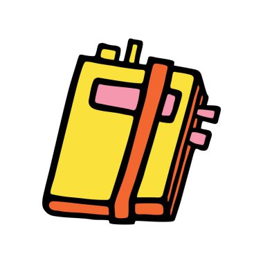 Karalama kitabı ya da defter simgesi, el yazısı ve renkli siyah çizgilerle çizilmiş. Vektör illüstrasyonu beyaz arkaplanda izole edildi