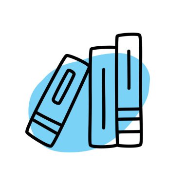 Karalama kitapları raf simgesi, ince çizgili ve beyaz arka planda izole edilmiş renkli damlacıklar. Vektör illüstrasyonu