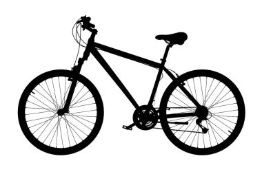 Siyah siluet bisiklet. Beyaz arkaplanda izole edilmiş, 3 boyutlu illüstrasyon