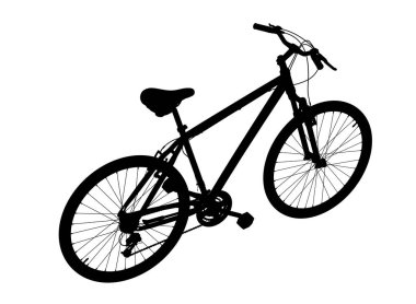 Siyah siluet bisiklet. Beyaz arkaplanda izole edilmiş, 3 boyutlu illüstrasyon