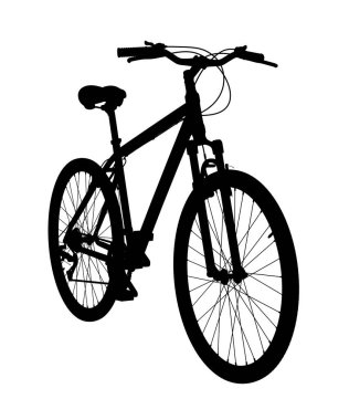 Siyah siluet bisiklet. Beyaz arkaplanda izole edilmiş, 3 boyutlu illüstrasyon