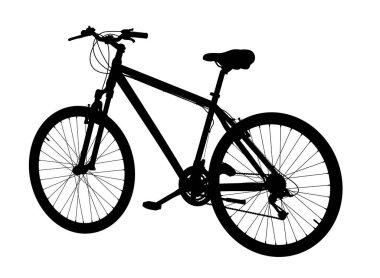 Siyah siluet bisiklet. Beyaz arkaplanda izole edilmiş, 3 boyutlu illüstrasyon