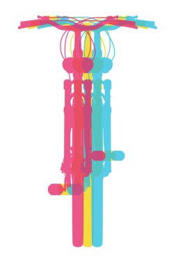 Bisiklet üç renkte. Dağ sporu bisiklet grafik tasarımı mağaza posteri, yarışma broşürü, hatıra defteri. Beyaz arkaplanda 3 boyutlu resimleme izole edildi