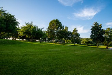 Doha, Katar - 17 Aralık. 2021. Katara Yeşil Tepeleri - Katar 'da park.