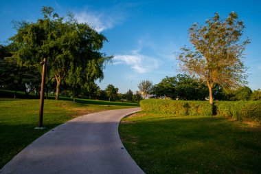 Doha Katar yeşil çimenli güzel bir park.