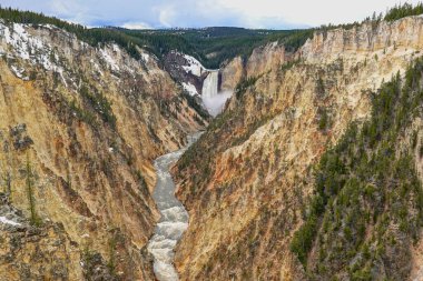 Yellowstone 'un Büyük Kanyonu ve Yellowstone Nehri Sanatçı Noktasından görüldüğü gibi