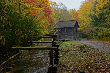 Kuzey Carolina 'daki Great Smoky Dağları Ulusal Parkı' nda Sonbahar Rengi ile Tarihi Mingus Değirmeni