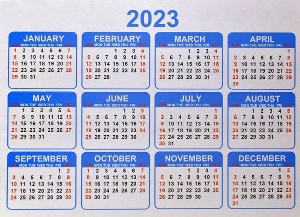 2023 Asztali Naptár Közelsége Kék Piros Színben — Stock Fotó