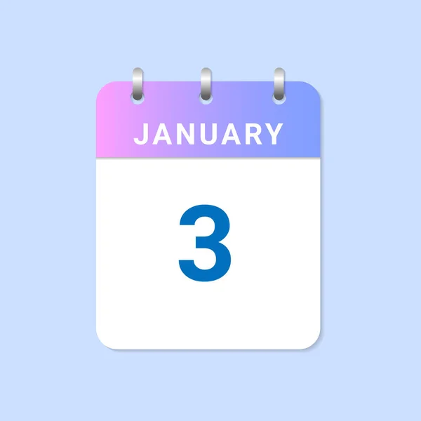 1月3日的一天1月3日的每日日历 用白纸写着 — 图库矢量图片