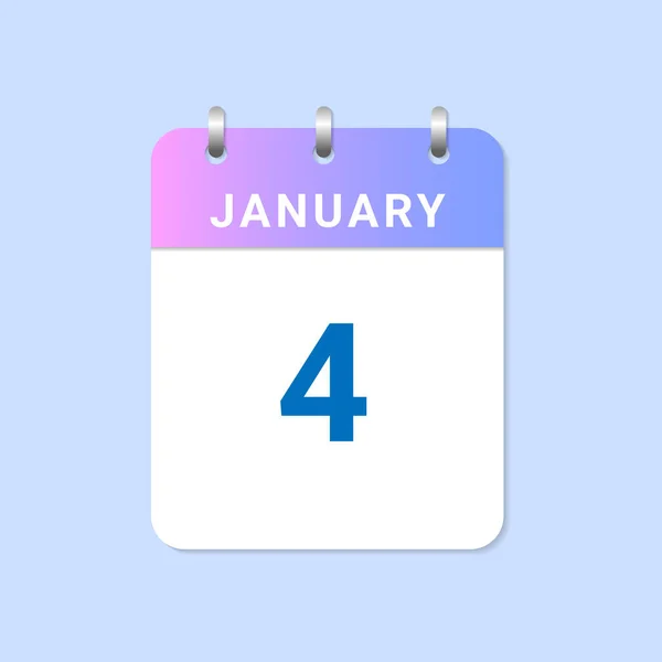 1月4日的一天1月4日的每日日历 用白纸写着 — 图库矢量图片