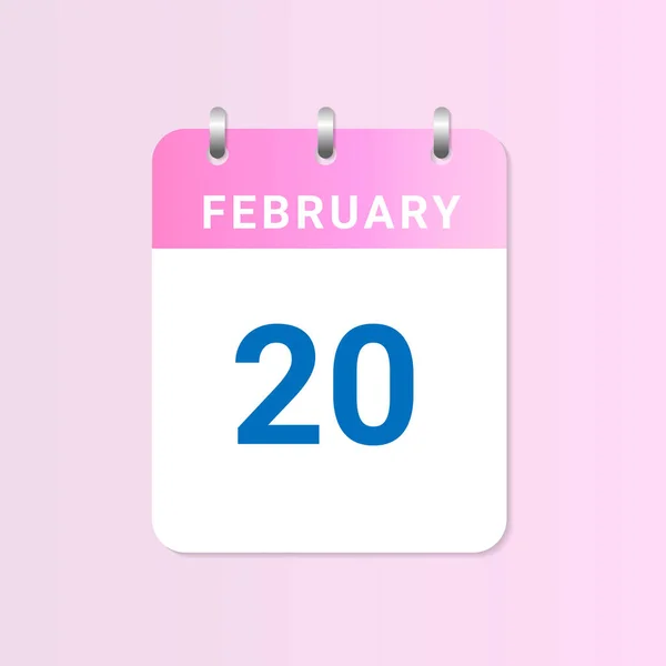 2月20日 2月份的每日日历 用白纸写着 — 图库矢量图片