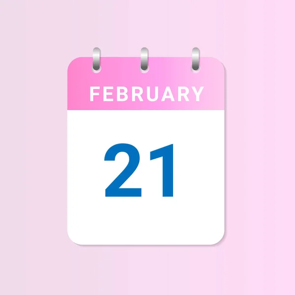 2月21日 2月份的每日日历 用白纸写着 — 图库矢量图片