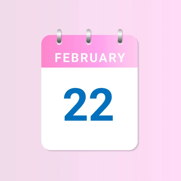 2月22日 2月份的每日日历 用白纸写着 — 图库矢量图片