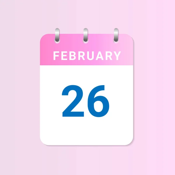 2月26日 2月份的每日日历 用白纸写着 — 图库矢量图片
